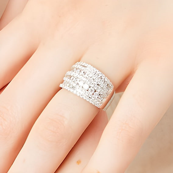 2.0 CT. TW Diamond Layered Overlay Multi-Row Band in 10K White Gold