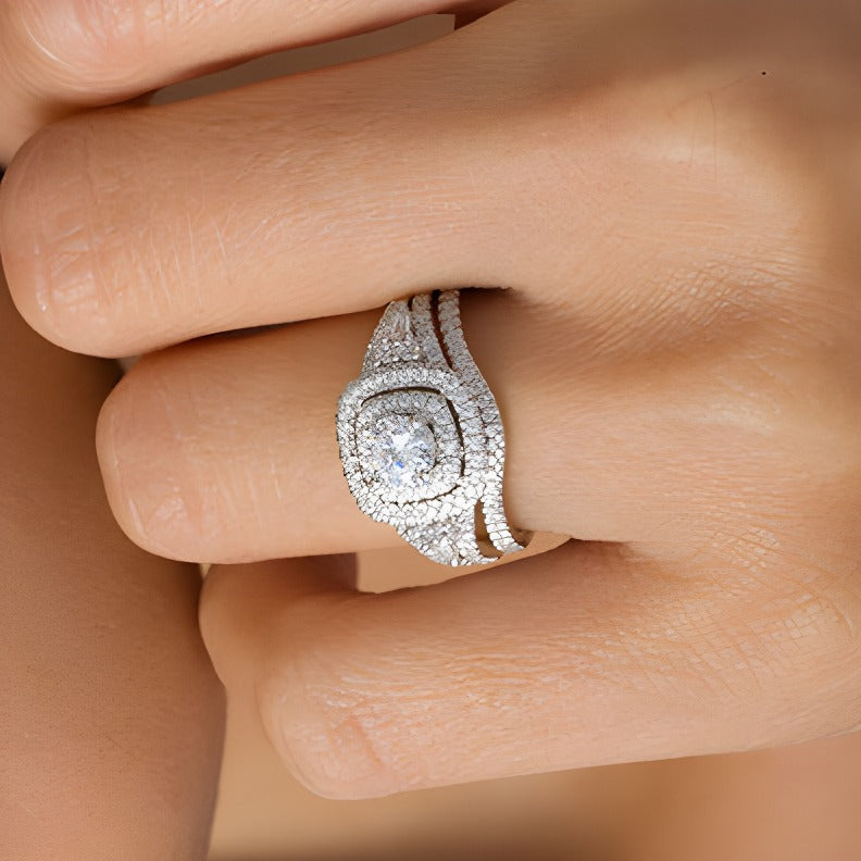 1.2 CT. TW Diamond Double Cushion Frame Bridal Set in 14K White Gold