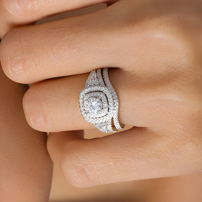1.2 CT. TW Diamond Double Cushion Frame Bridal Set in 14K White Gold