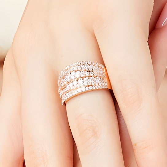 2.0 CT. TW Diamond Layered Overlay Multi-Row Band in 10K Rose Gold