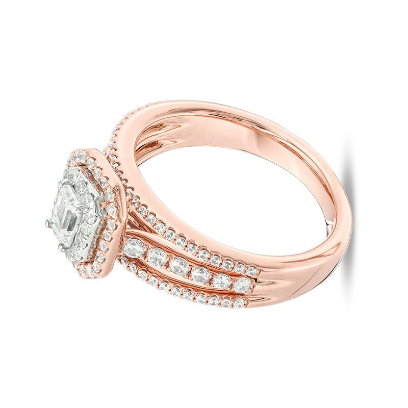 1.0 CT. TW Emerald-Cut Diamond Double Frame Multi-Row Engagement Ring in 14K Two-Tone Gold (I/SI2)