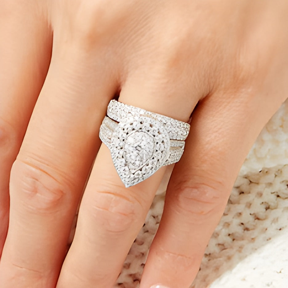 2.0 CT. TW Pear Multi-Diamond Teardrop Frame Multi-Row Bridal Set in 10K White Gold