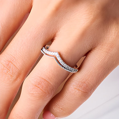 0.2 CT. TW Diamond Double Row Chevron Contour Anniversary Band in 14K White Gold