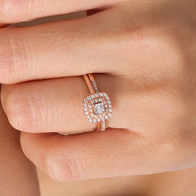 0.25 CT. TW Diamond Double Cushion Frame Bridal Set in 10K Rose Gold