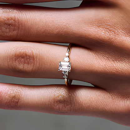0.63 CT. TW Emerald-Cut Lab-Grown Diamond Five-Stone Promise Ring in 10K Gold (F/SI2)