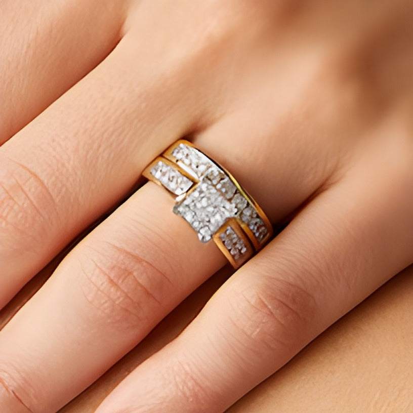 2.0 CT. TW Quad Princess-Cut Diamond Bridal Set in 14K Gold
