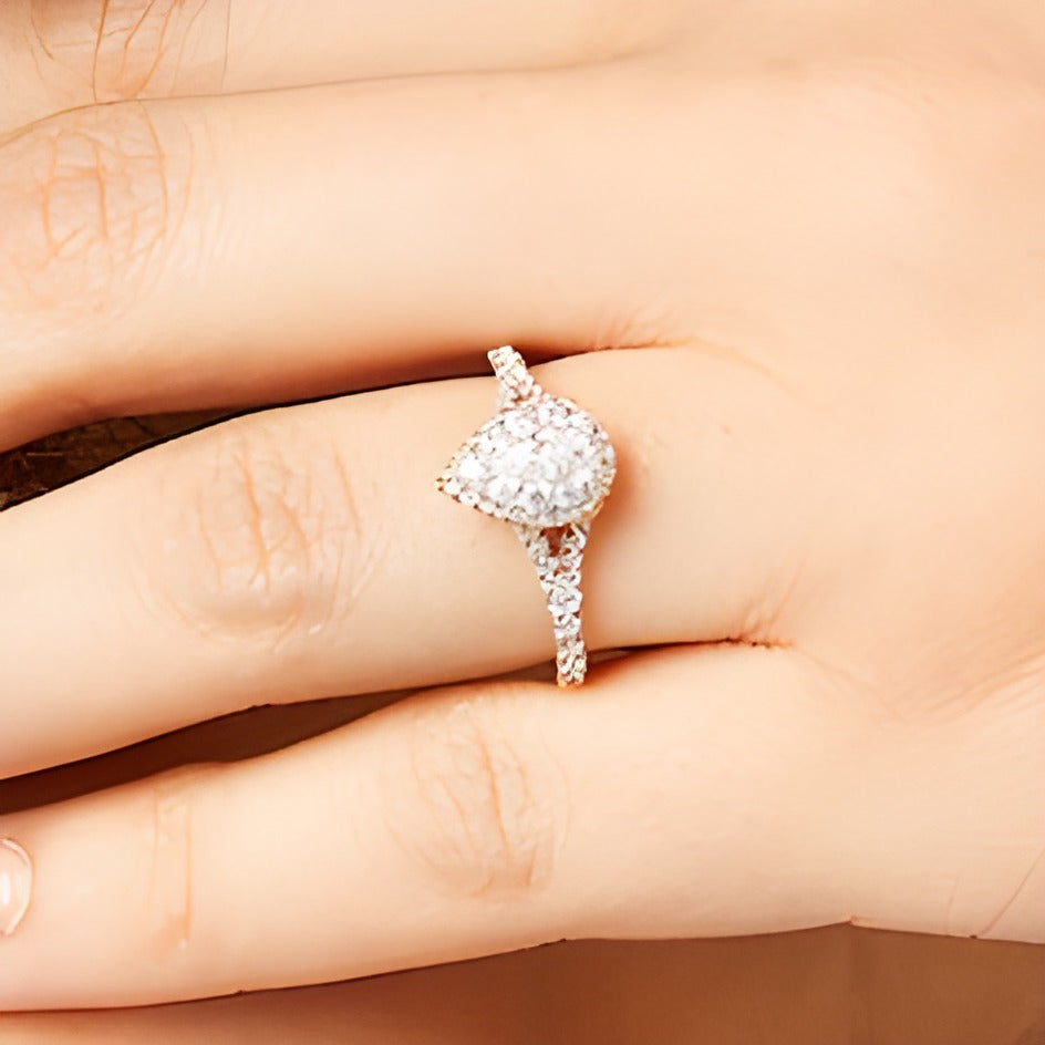 0.75 CT. TW Pear Multi-Diamond Split Shank Engagement Ring in 10K Rose Gold
