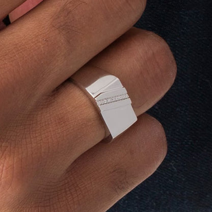 Diamond Accent Rectangle Signet Ring in 10K White Gold