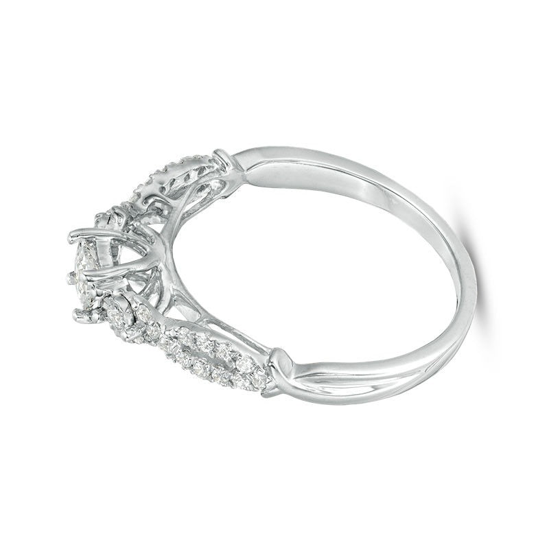 0.38 CT. TW Princess-Cut Diamond Three Stone Crossover Shank Engagement Ring in 10K White Gold