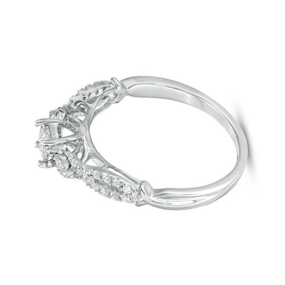 0.38 CT. TW Princess-Cut Diamond Three Stone Crossover Shank Engagement Ring in 10K White Gold
