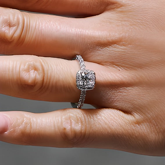 1.5 CT. TW Cushion-Cut Lab-Grown Diamond Frame Ring in 14K White Gold (F/SI2)