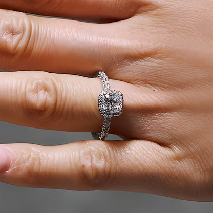 1.5 CT. TW Cushion-Cut Lab-Grown Diamond Frame Ring in 14K White Gold (F/SI2)