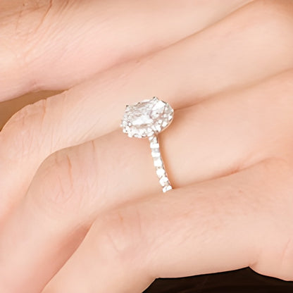 1.5 CT. TW Oval Lab-Grown Diamond Frame Engagement Ring in 14K White Gold (F/VS2)