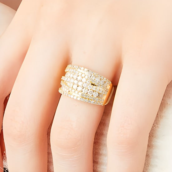2.0 CT. TW Diamond Layered Overlay Multi-Row Band in 10K Gold