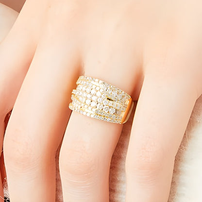 2.0 CT. TW Diamond Layered Overlay Multi-Row Band in 10K Gold