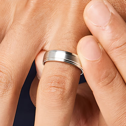 Men's 6.0mm Brushed Stepped Edge Wedding Band in 14K White Gold - Size 10