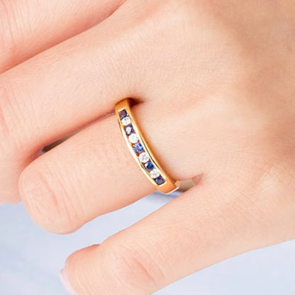 Blue Sapphire and 0.13 CT. TW Diamond Channel-Set Alternating Band in 14K Gold