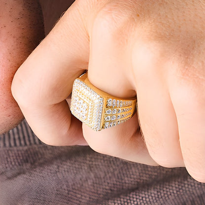 3.0 CT. TW Square-Shaped Lab-Grown Multi-Diamond Triple Frame Multi-Row Shank Ring in 10K Gold (F/VS2)