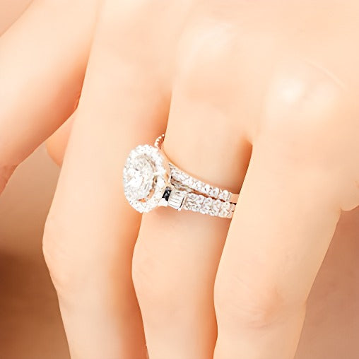 1.0 CT. TW Diamond Double Row Bridal Set in 10K White Gold