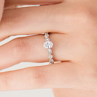 0.5 CT. TW Oval Diamond with Marquise Shapes Vintage-Style Engagement Ring in 10K White Gold