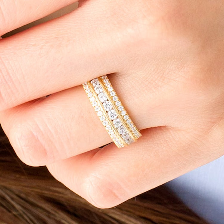 1.33 CT. TW Diamond Multi Row Vintage-Style Anniversary Ring in 10K Gold