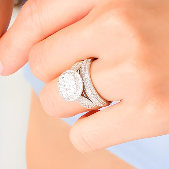1.5 CT. TW Multi-Diamond Frame Multi-Row Bridal Set in 10K White Gold