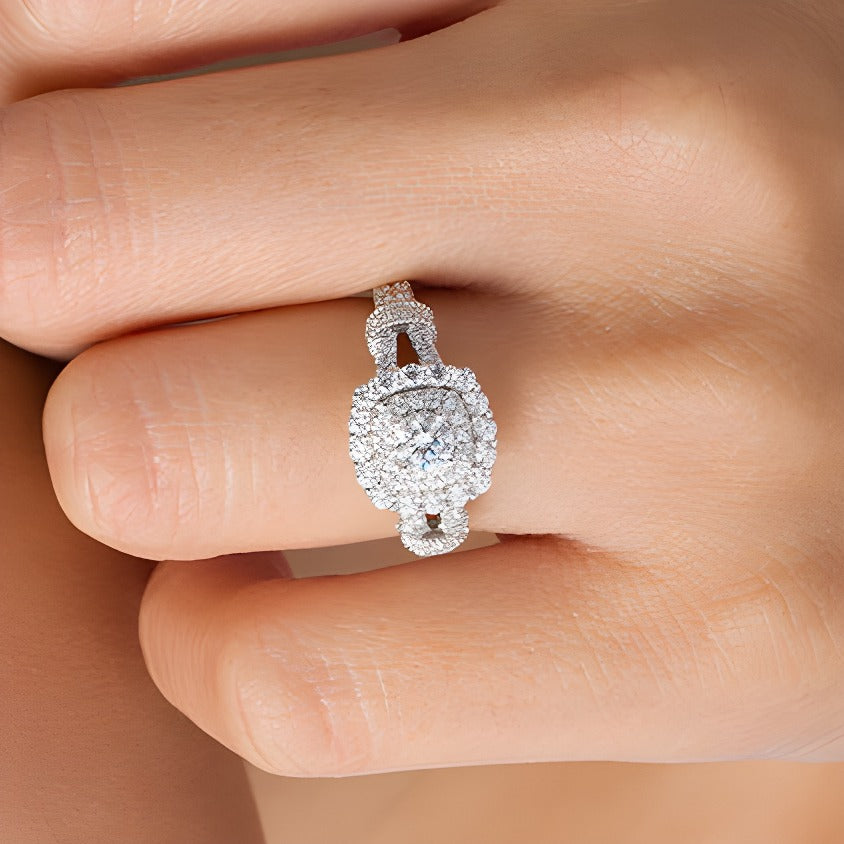 1.0 CT. TW Diamond Double Cushion Frame Collar Vintage-Style Engagement Ring in 14K White Gold
