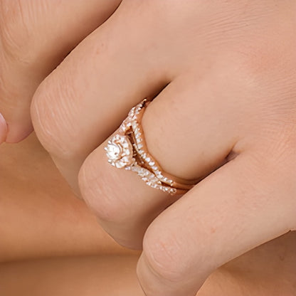 0.5 CT. TW Diamond Frame Twist Shank Bridal Set in 10K Rose Gold (I/I2)