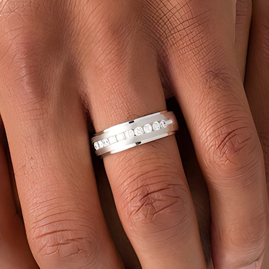 0.5 CT. TW Diamond Satin Wedding Band in 10K White Gold