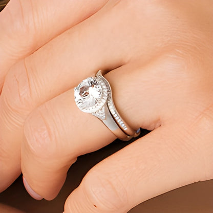 8.0mm White Lab-Created Sapphire and 0.2 CT. TW Diamond Frame Chevron Size Accent Bridal Set in Sterling Silver