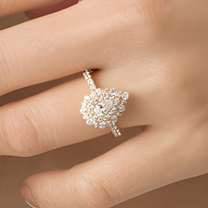 1.0 CT. TW Pear-Shaped Diamond Double Frame Art Deco Engagement Ring in 14K Rose Gold