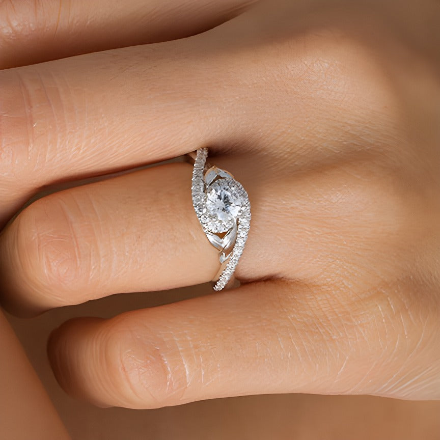 0.75 CT. TW Diamond Bypass Leaf-Sides Engagement Ring in 14K White Gold
