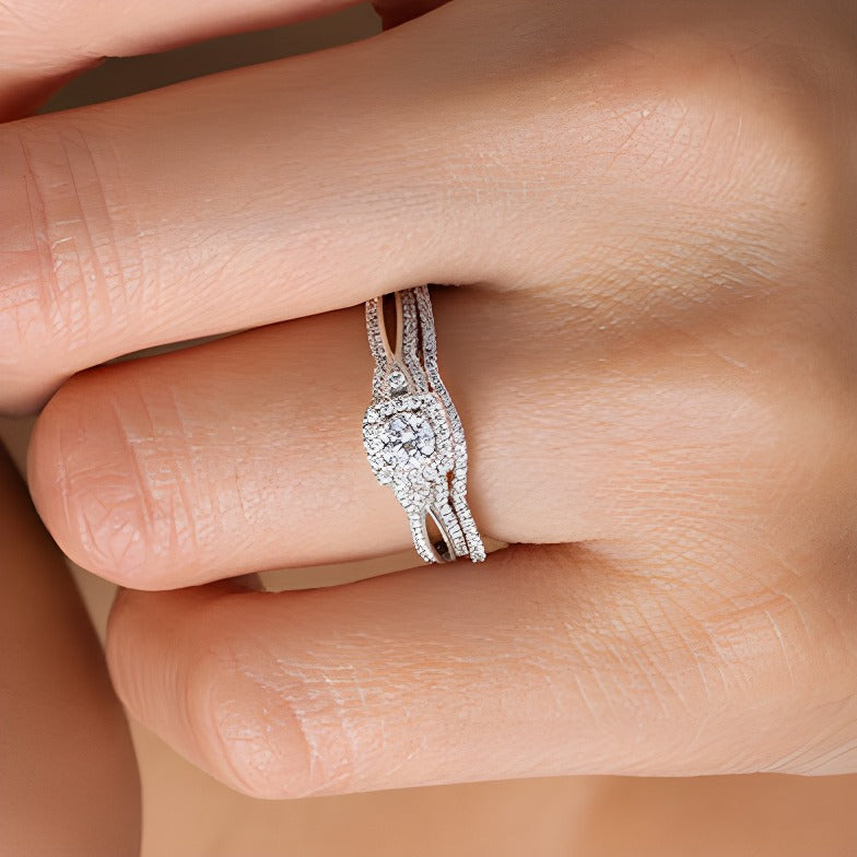 0.5 CT. TW Diamond Square Frame Vintage-Style Bridal Set in 10K White Gold