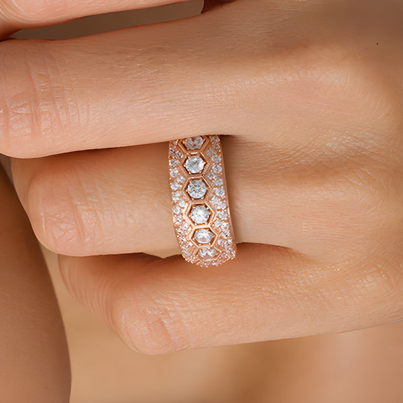 1.0 CT. TW Diamond Seven Stone Hexagon Frame Vintage-Style Anniversary Band in 10K Rose Gold