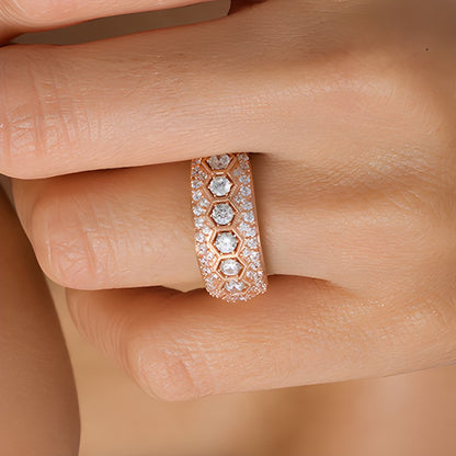1.0 CT. TW Diamond Seven Stone Hexagon Frame Vintage-Style Anniversary Band in 10K Rose Gold