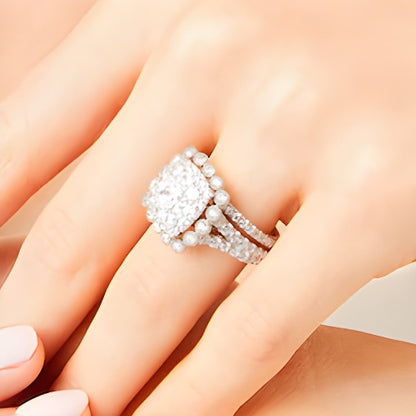 2.75 CT. TW Cushion Multi-Diamond Bubble Frame Vintage-Style Bridal Set in 10K White Gold