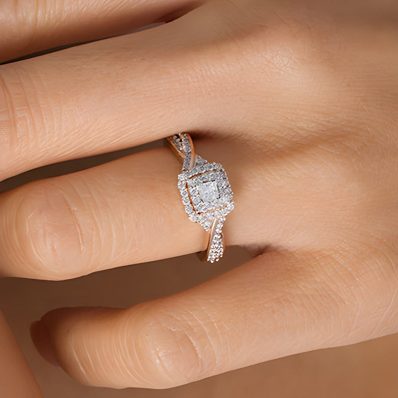 0.33 CT. TW Princess-Cut Diamond Double Frame Engagement Ring in 10K Rose Gold