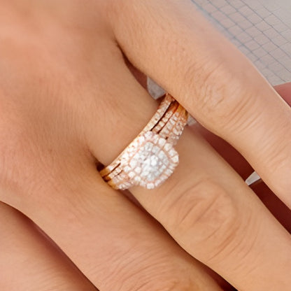 0.5 CT. TW Diamond Double Cushion-Shaped Multi-Row Bridal Set in 10K Rose Gold