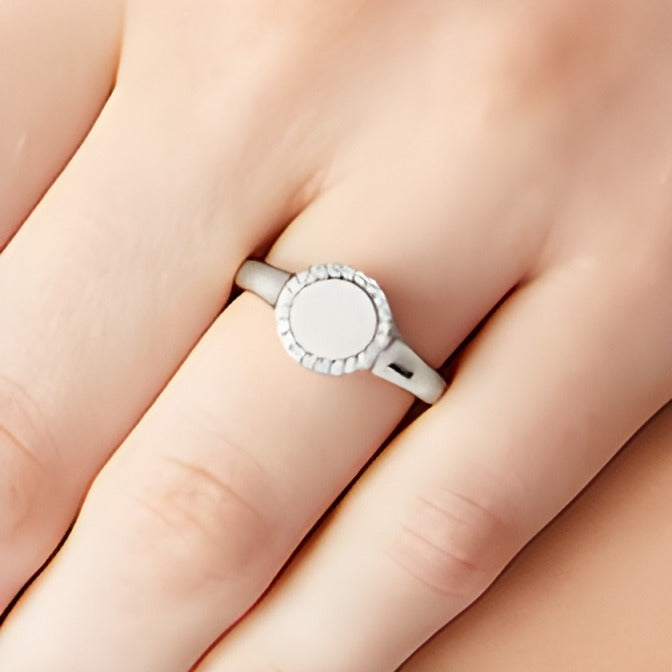 0.1 CT. TW Diamond Frame Signet Ring in 10K White Gold