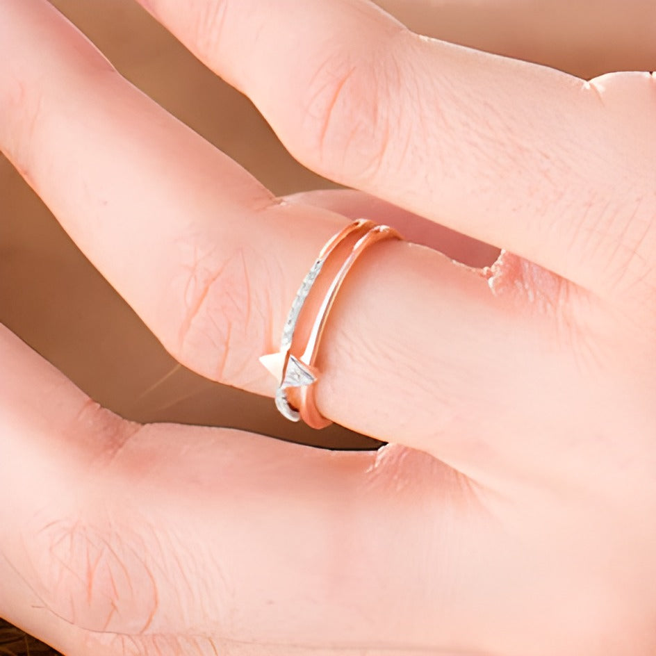 0.07 CT. TW Diamond Double Triangle Split Shank Ring in 10K Rose Gold