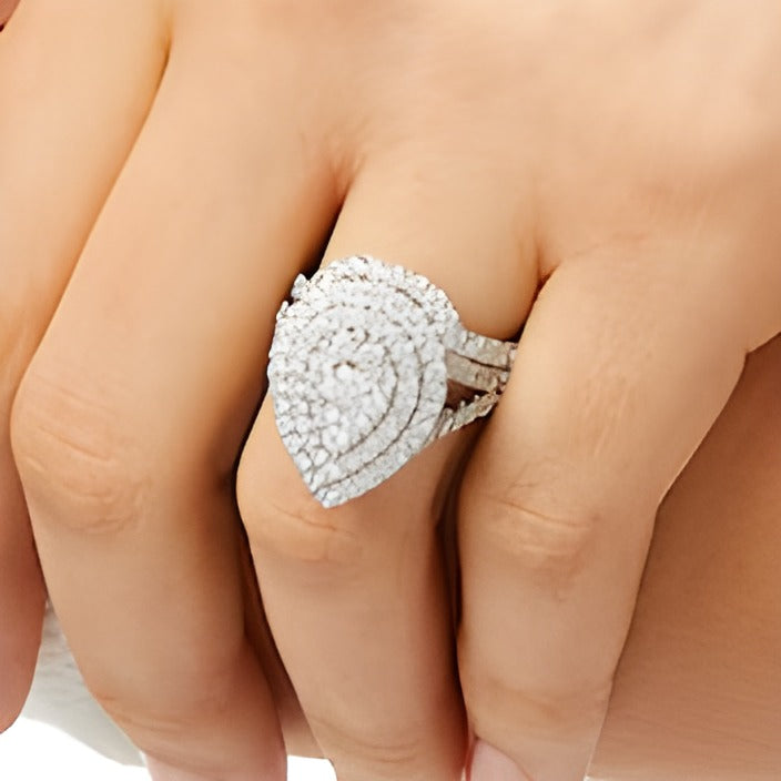 2.0 CT. TW Pear-Shaped Multi-Diamond Double Frame Split Shank Bridal Set in 14K White Gold