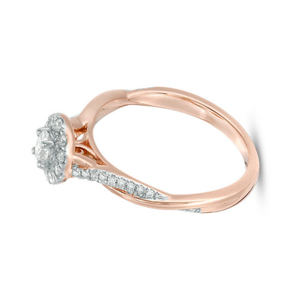 0.38 CT. TW Oval Diamond Frame Twist Engagement Ring in 10K Rose Gold