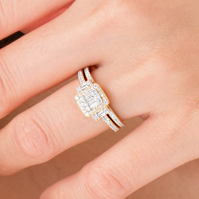 0.5 CT. TW Composite Diamond Frame Collar Bridal Set in 10K Gold
