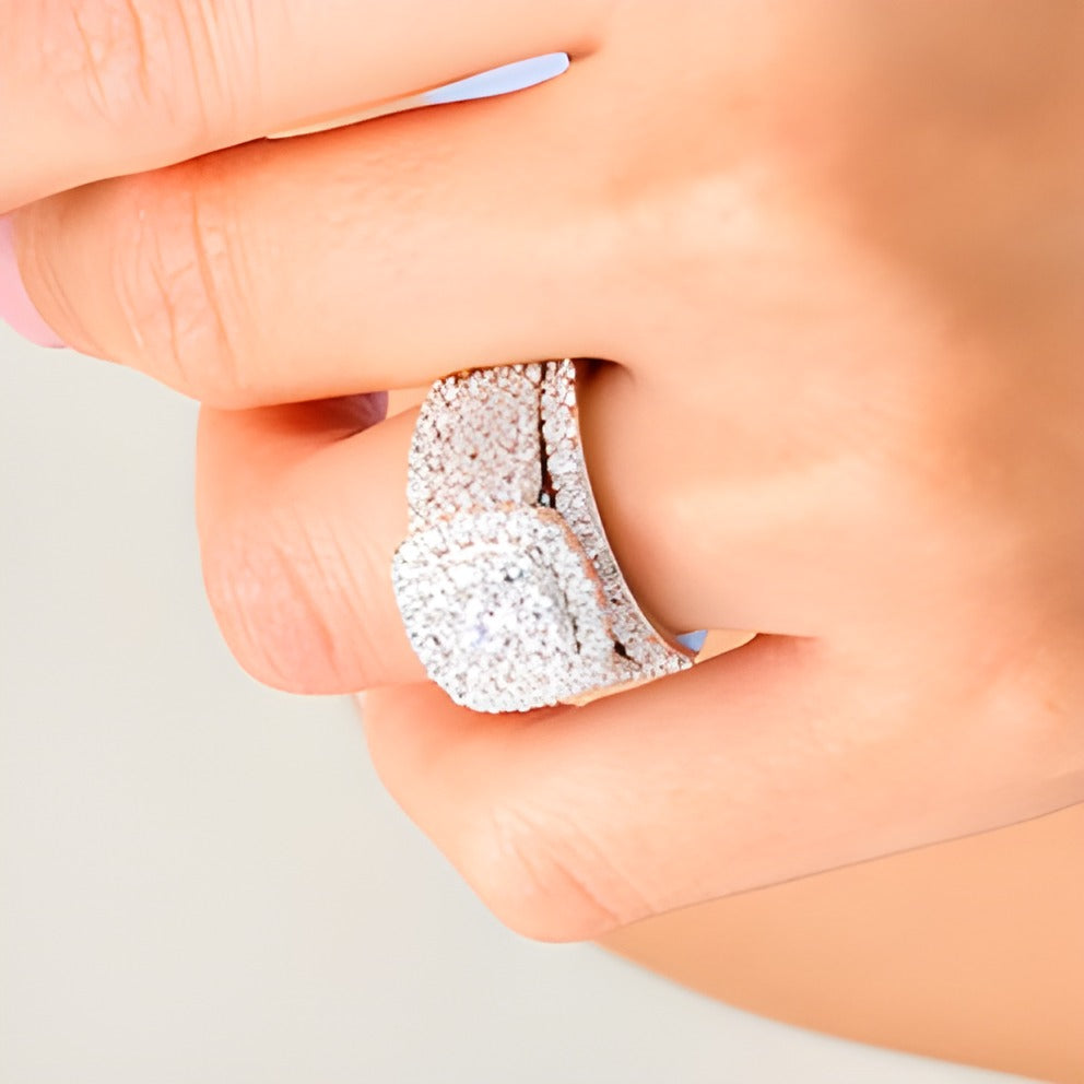 3.75 CT. TW Diamond Double Cushion Frame Multi-Row Three Piece Bridal Set in 10K White Gold