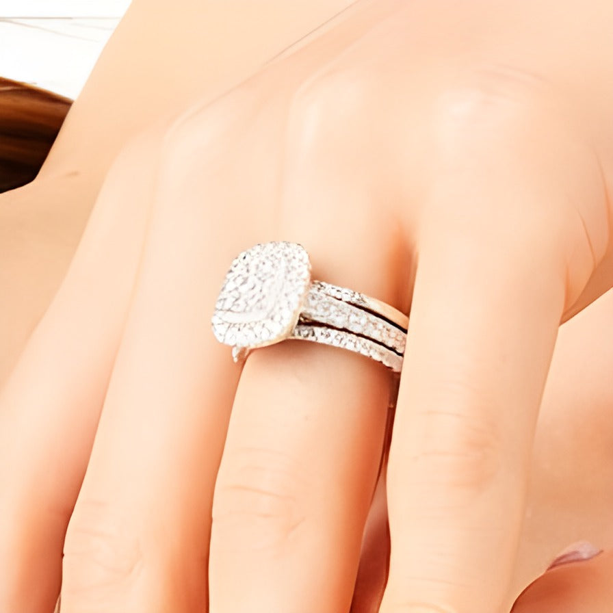 1.5 CT. TW Cushion Multi-Diamond Frame Three Piece Bridal Set in 10K White Gold