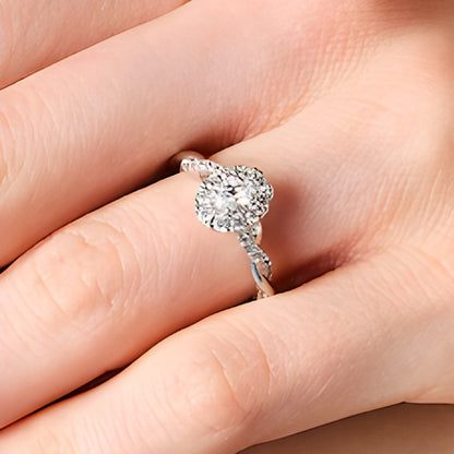 0.75 CT. TW Oval Diamond Frame Twist Shank Engagement Ring in 14K White Gold