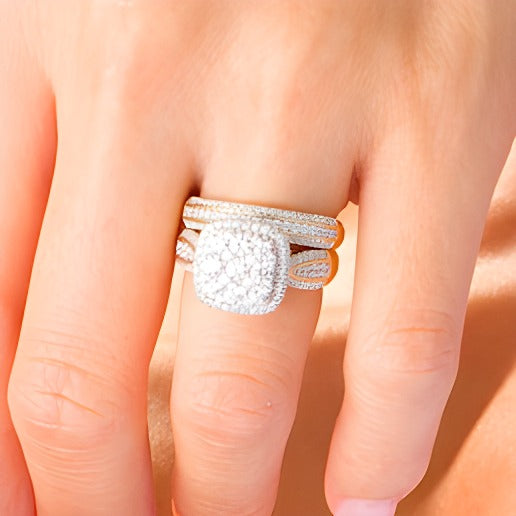 1.5 CT. TW Composite Diamond Cushion Frame Multi-Row Bridal Set in 10K Gold