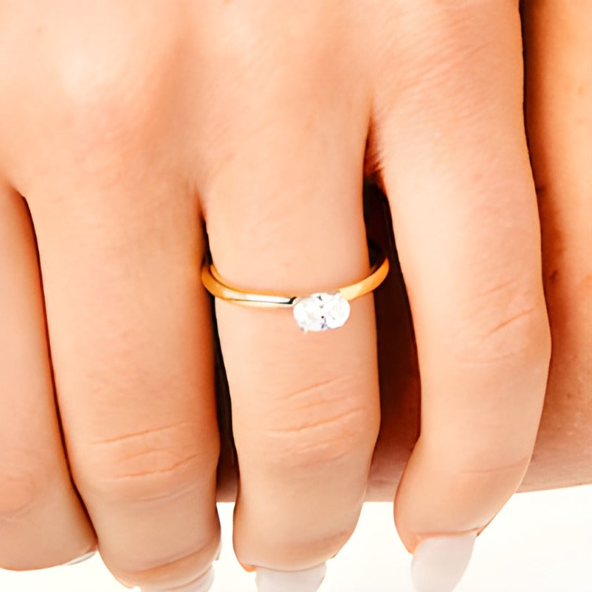 0.5 CT. Oval Diamond Sideways Solitaire Ring in 14K Two-Tone Gold (I/I2)