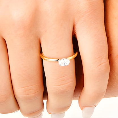 0.5 CT. Oval Diamond Sideways Solitaire Ring in 14K Two-Tone Gold (I/I2)