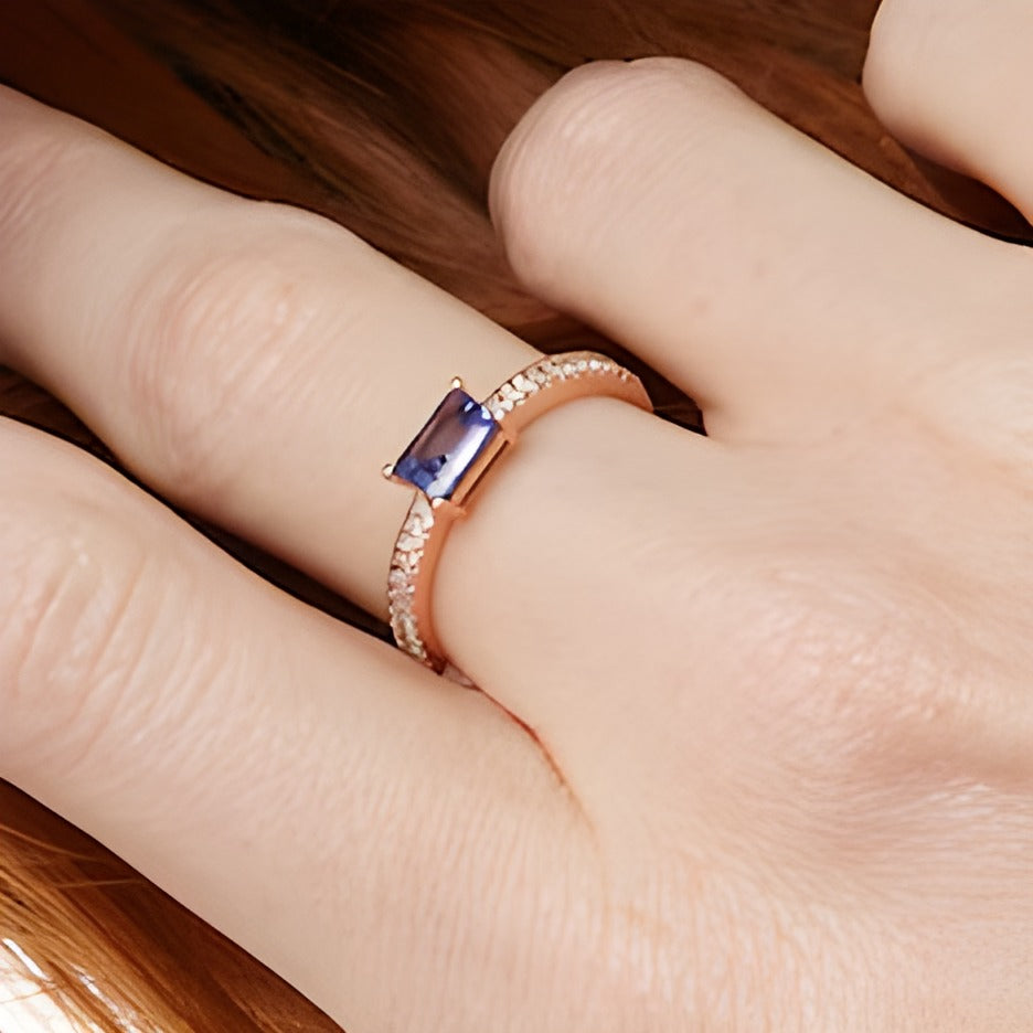 Emerald-Cut Tanzanite and 0.1 CT. TW Diamond Ring in 14K Rose Gold